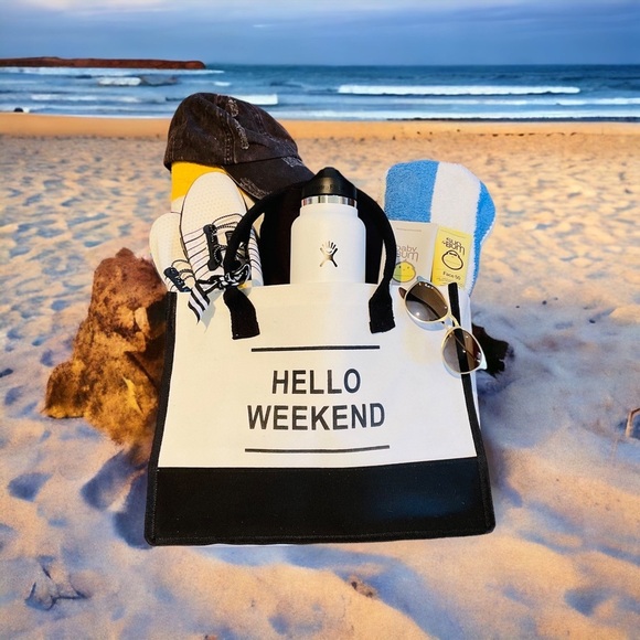 New Woman's Black & White Large Canvas Handle Bag Versatile Durable & Fun - Picture 2 of 7